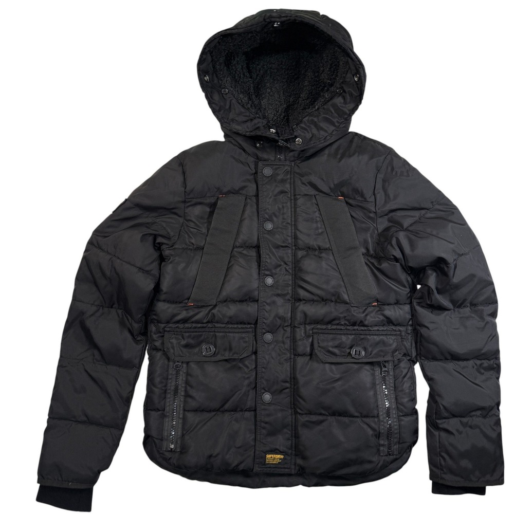Superdry Chinook Parka Jacket Flight Series Black Puffer Mens Medium Hooded